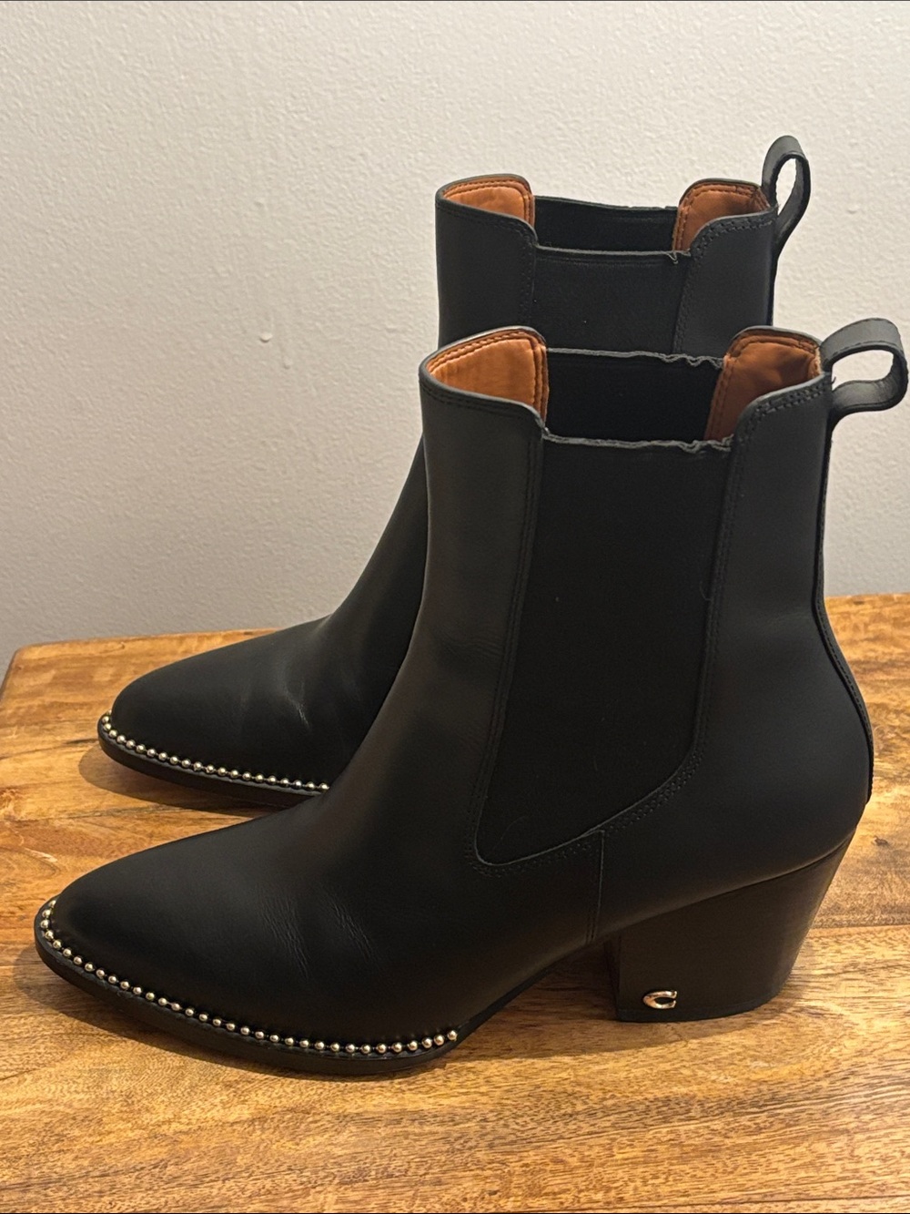 Coach Black Leather Studded Chelsea Booties - Picture 5 of 10